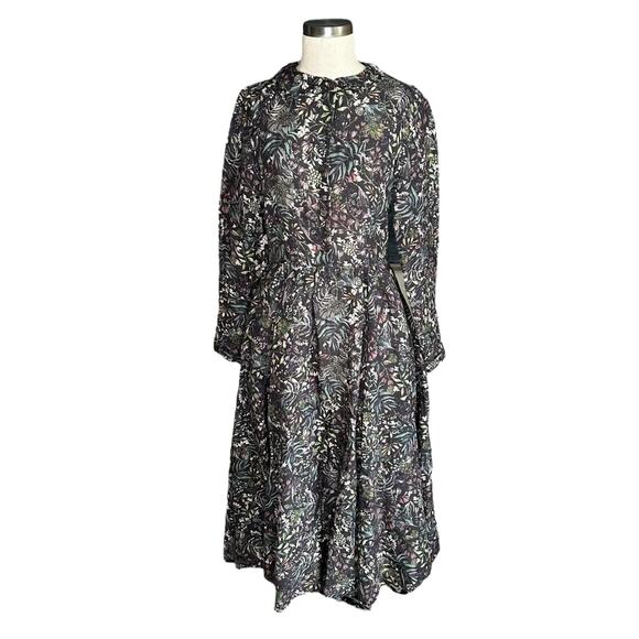 SON DE FLOR Classic Peter Pan Collar Venice Floral Linen Midi Dress Women's XS - Picture 1 of 12